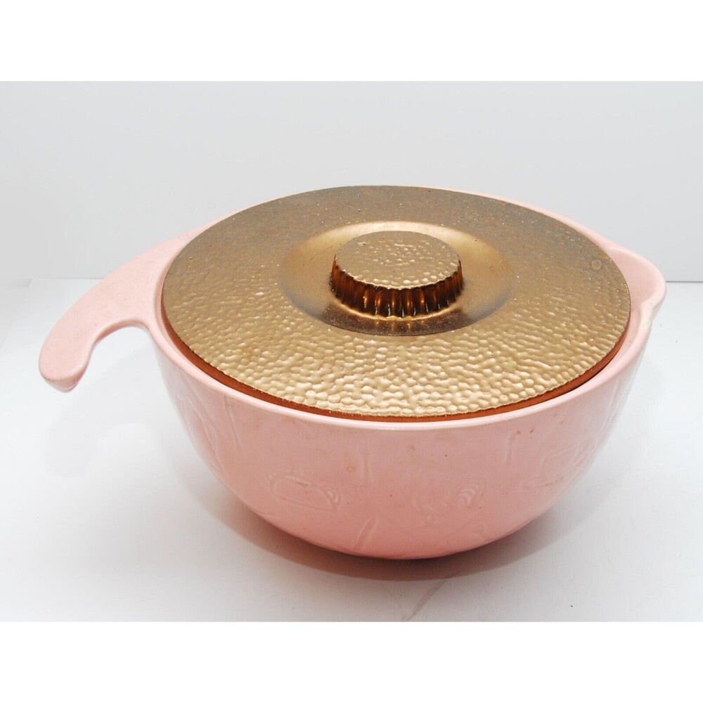 Vintage 40s MCM Pink Shawnee Batter Bowl With Bronze Lid Kenwood USA